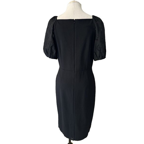 Ann Taylor Dress 14 Black Eyelet Short Sleeve Ponte Career Church NWT Washable - Picture 3 of 12